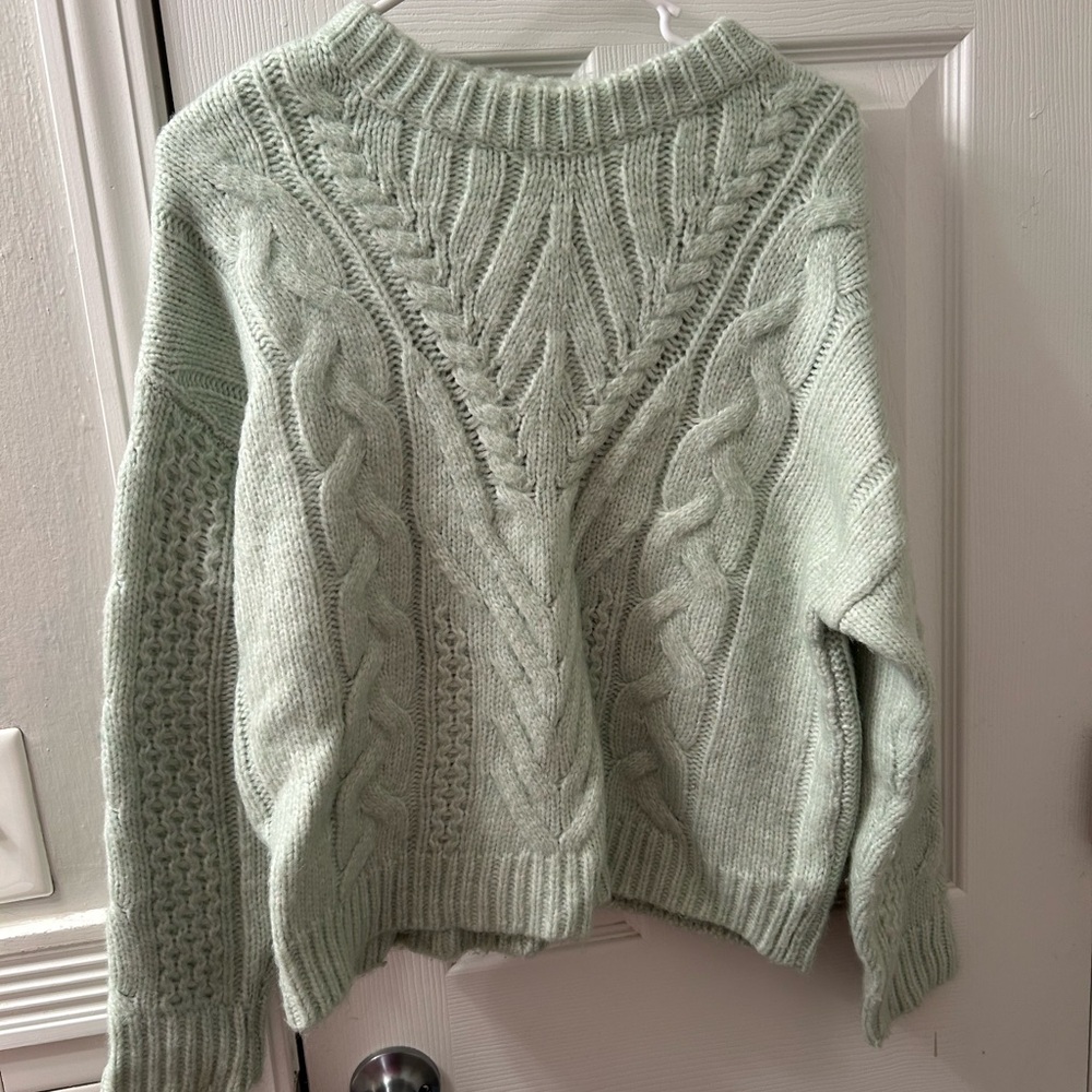 Mint Green Cable Knit Sweater